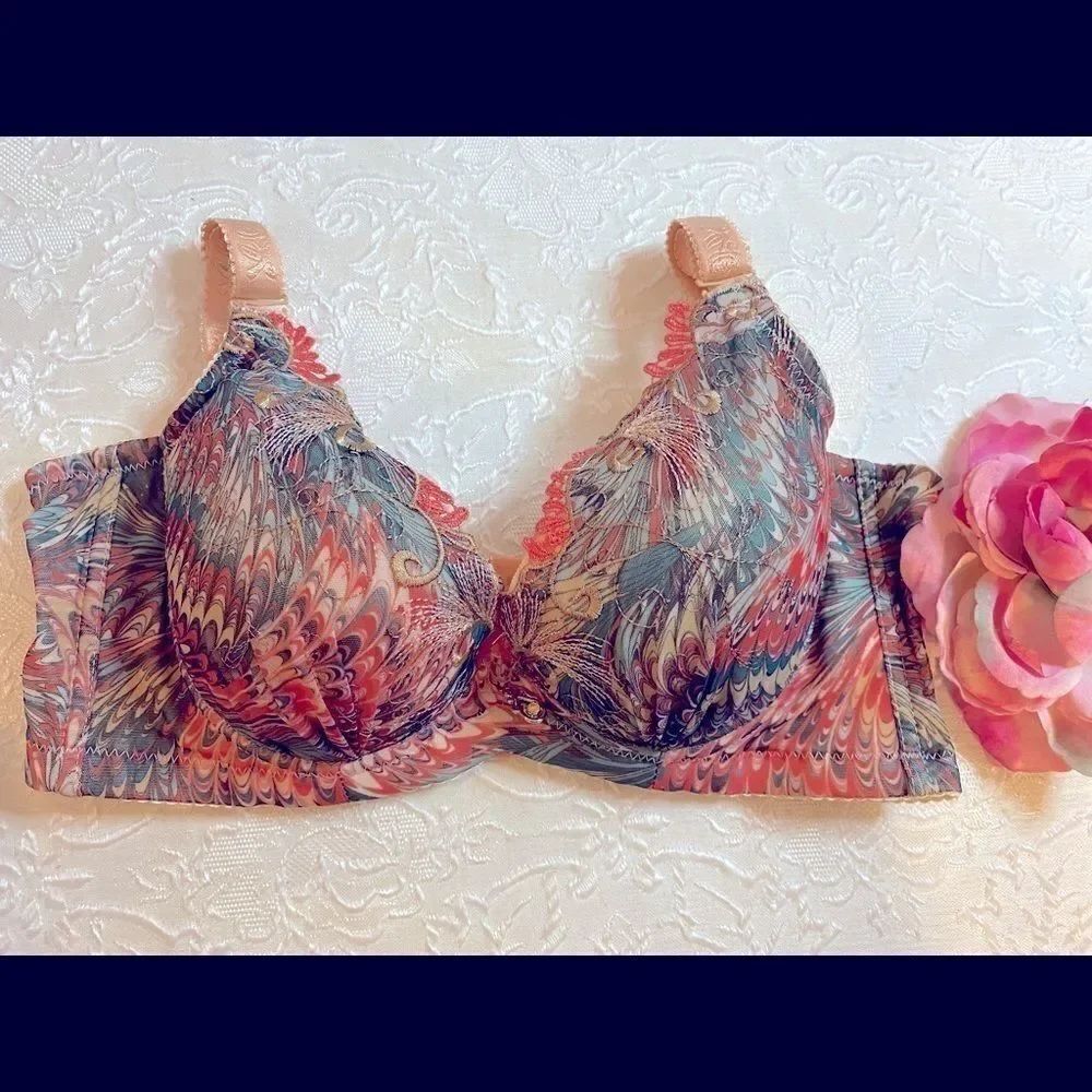 💥Qianziwanli lace Embroidery Print Sexy Bras 34C